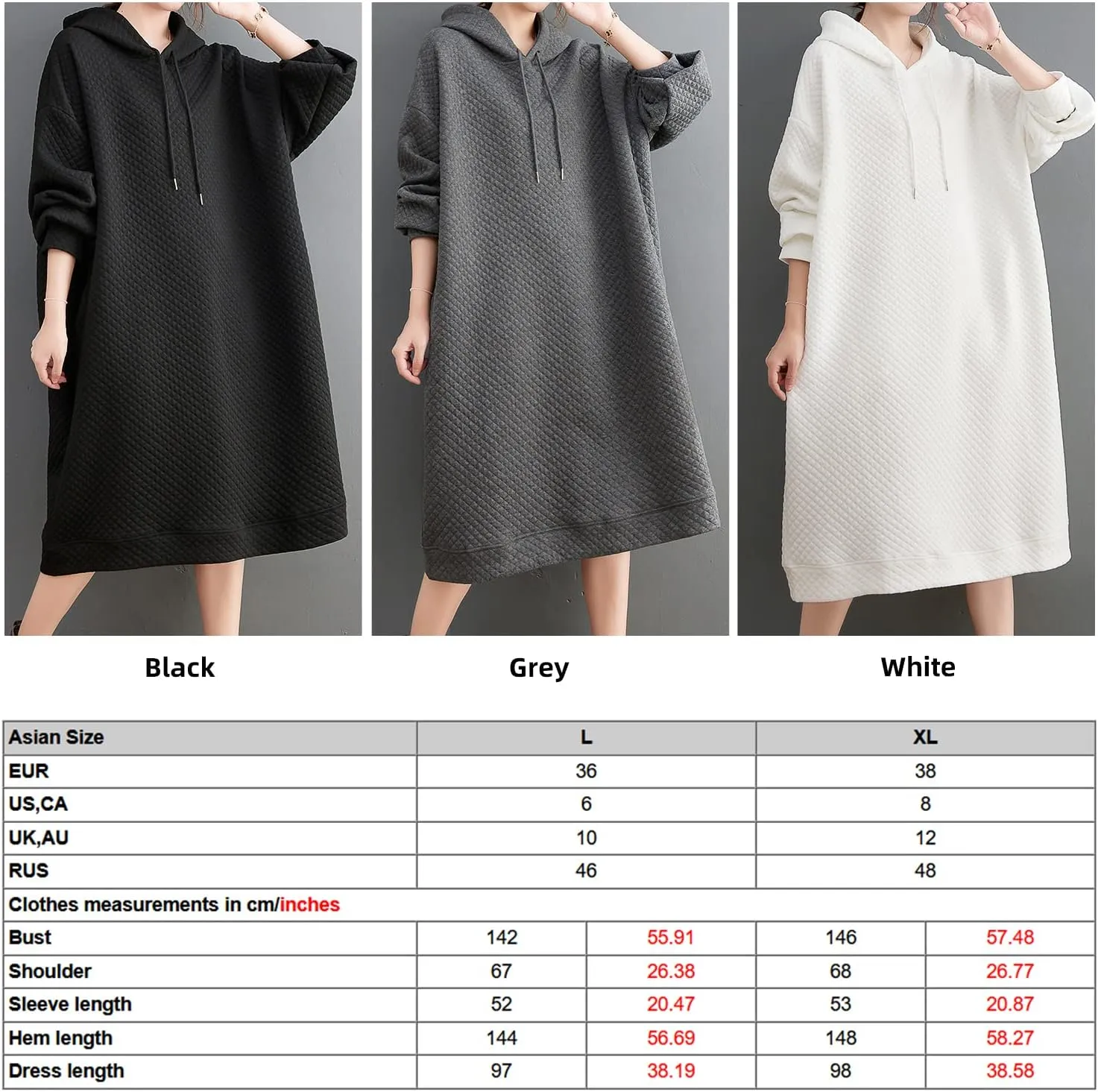 Women Hoodie Sweatshirt Dress Oversized Pockets Hooded Drawstring Dress