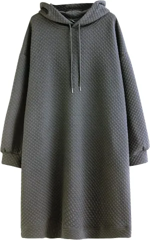 Women Hoodie Sweatshirt Dress Oversized Pockets Hooded Drawstring Dress