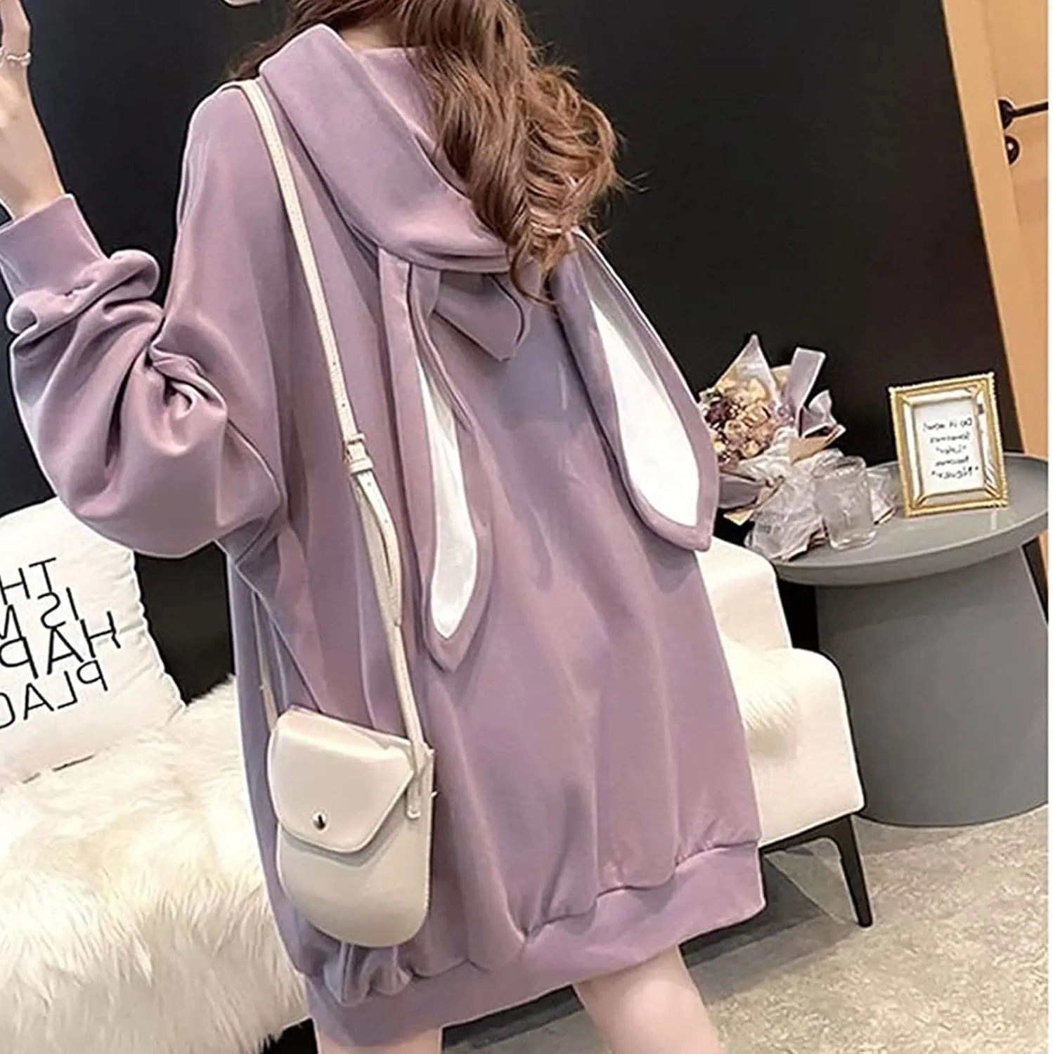 Women Kawaii Bunny Ear Hoodie Rabbit Aesthetic Cute Oversized Japanese Hooded Sweatshirt Long Sleeve Top Fall Winter