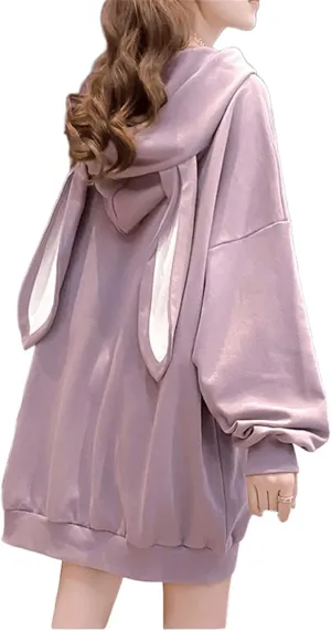 Women Kawaii Bunny Ear Hoodie Rabbit Aesthetic Cute Oversized Japanese Hooded Sweatshirt Long Sleeve Top Fall Winter