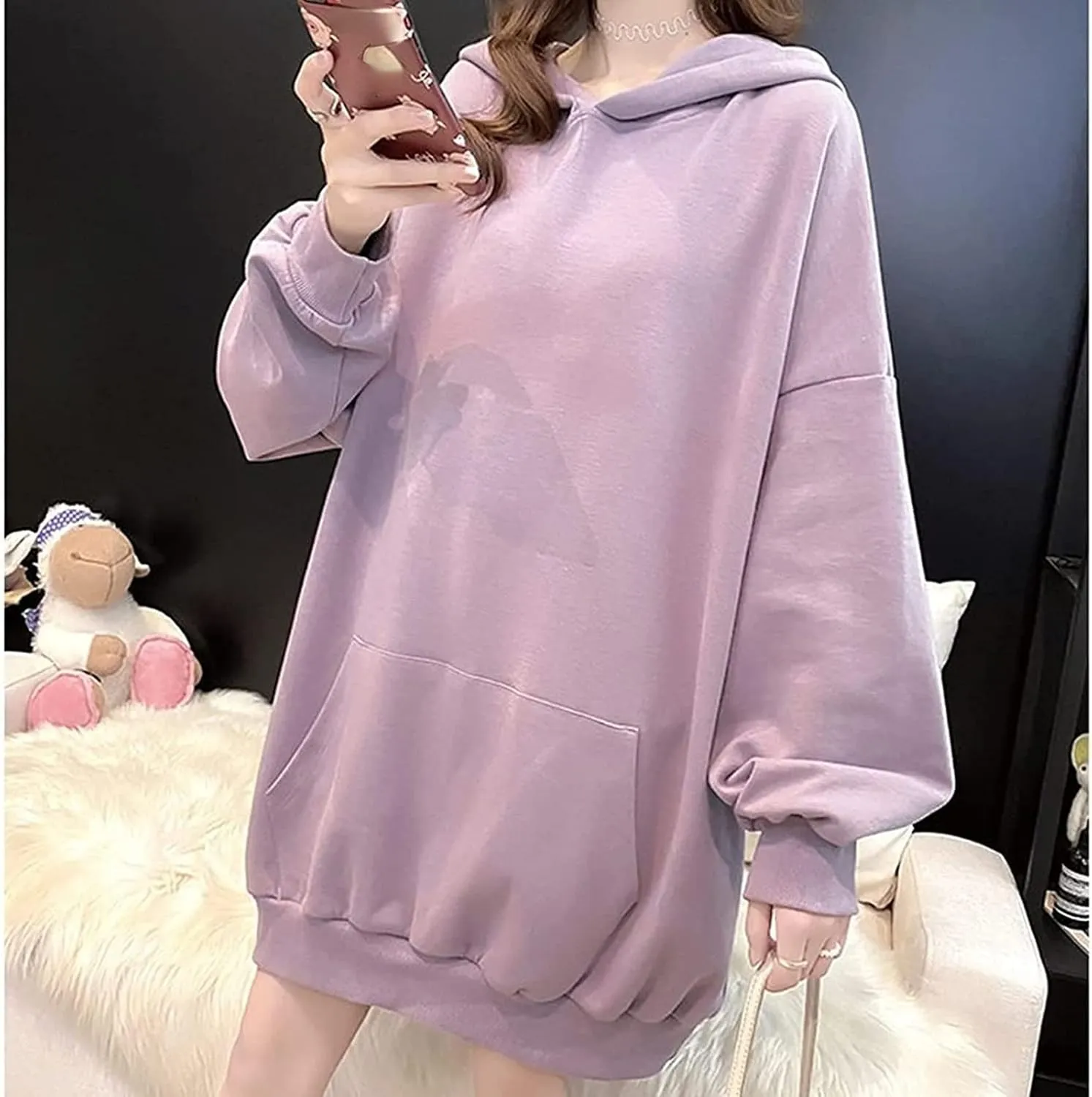 Women Kawaii Bunny Ear Hoodie Rabbit Aesthetic Cute Oversized Japanese Hooded Sweatshirt Long Sleeve Top Fall Winter