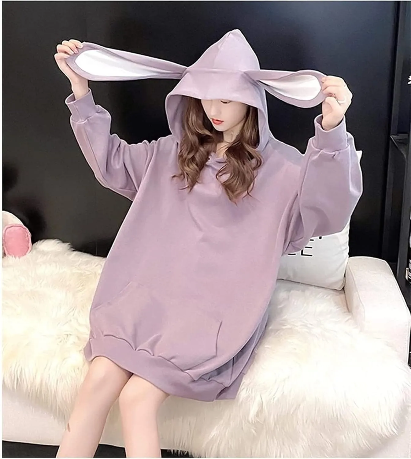 Women Kawaii Bunny Ear Hoodie Rabbit Aesthetic Cute Oversized Japanese Hooded Sweatshirt Long Sleeve Top Fall Winter