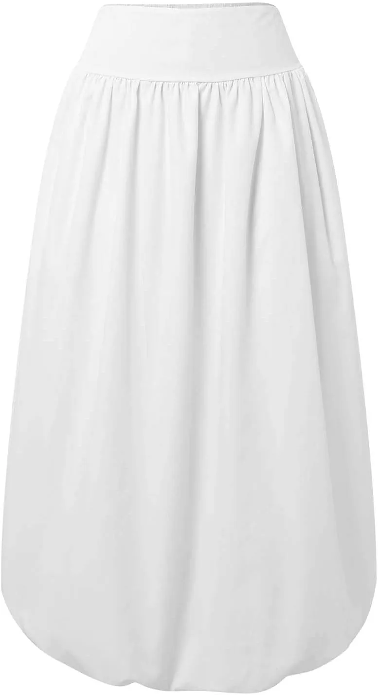 Women Maxi Bubble Skirt Elastic Waist Aline Long Puff Skirt Ruffle Hem Balloon Skirts Swim Skirt