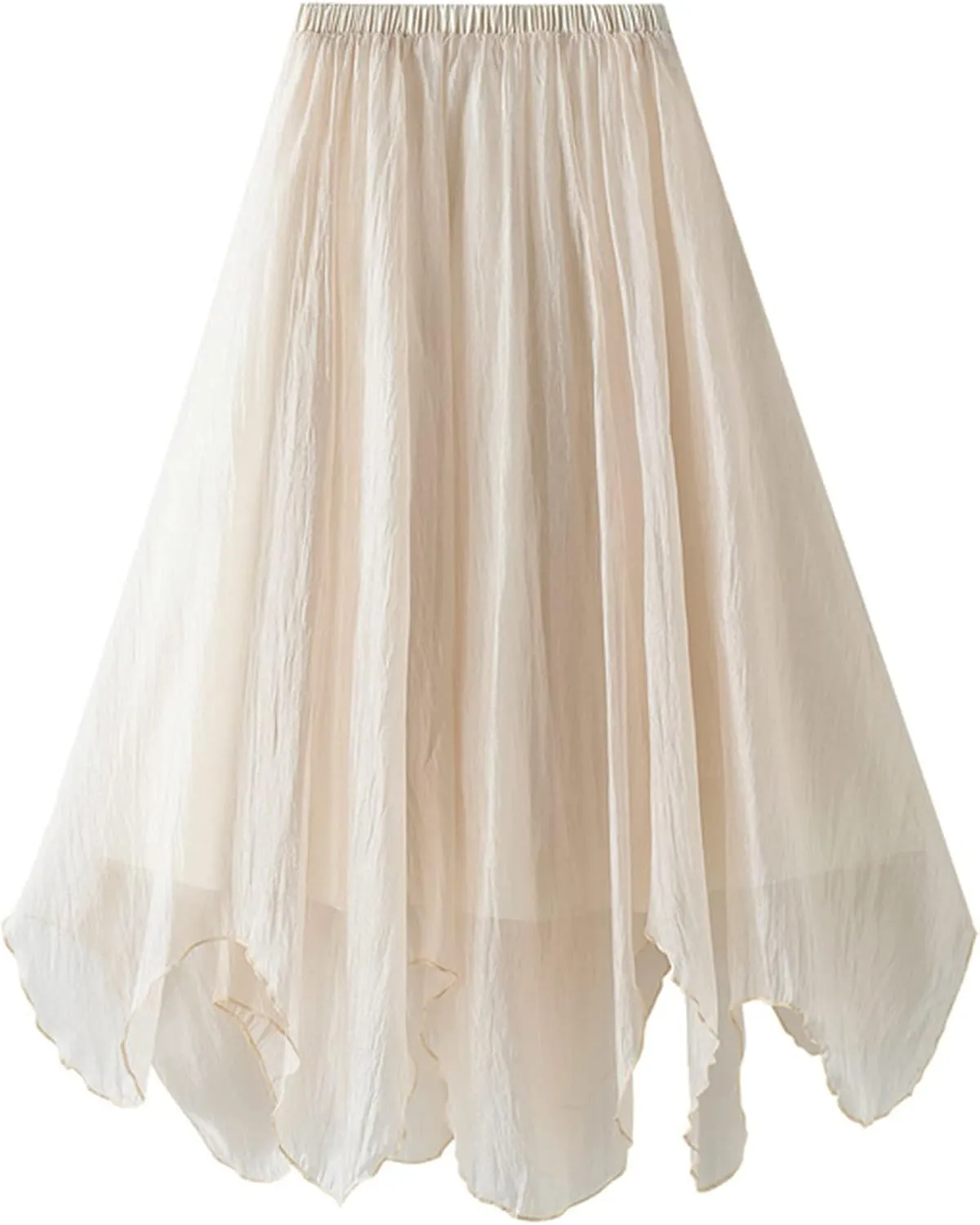 Women Tulle Skirt Elastic High Waist Irregular Hem Pleated Mesh Girl's A Line Midi Layered Skirt