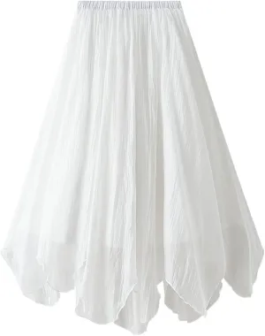 Women Tulle Skirt Elastic High Waist Irregular Hem Pleated Mesh Girl's A Line Midi Layered Skirt