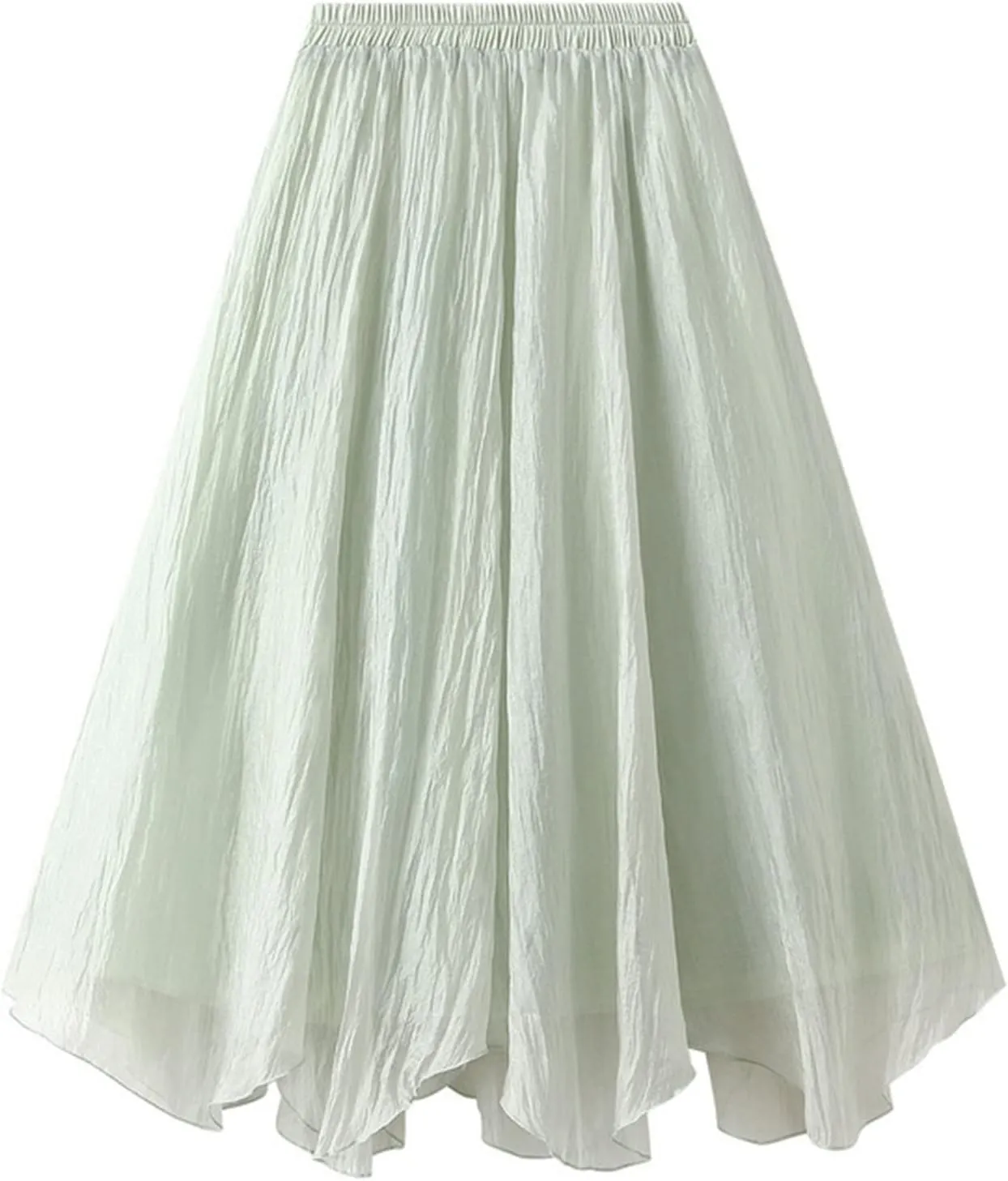 Women Tulle Skirt Elastic High Waist Irregular Hem Pleated Mesh Girl's A Line Midi Layered Skirt