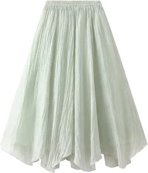 Women Tulle Skirt Elastic High Waist Irregular Hem Pleated Mesh Girl's A Line Midi Layered Skirt