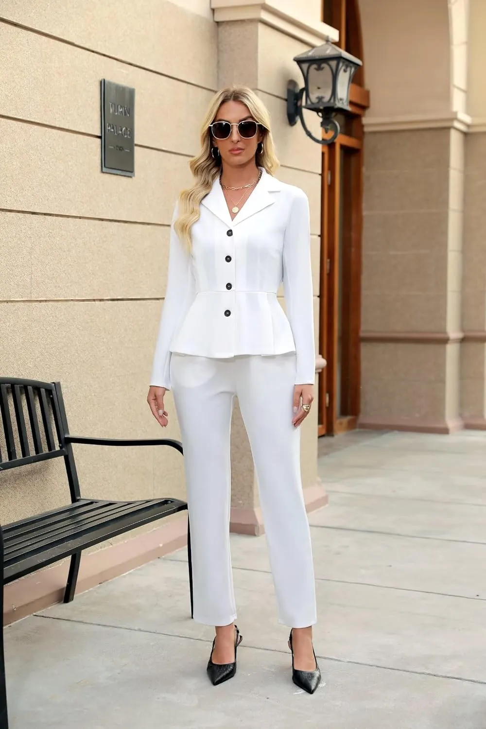 Women's Business Pant Suits Dressy Casual Long Sleeve 2 Piece Blazer Set for Office Work Outfits 2025