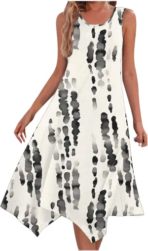 Womens Casual Dress Summer Floral Long Tank Dresses Hankerchief Flare Loose Flowy Midi Beach Sundress with Pockets