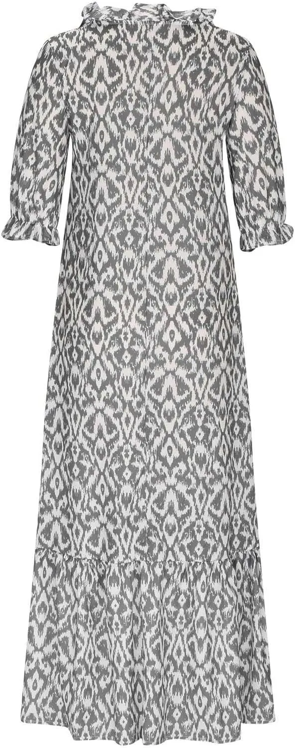 Women's Casual Loose Bohemian Floral Dresses 2024 3/4 Sleeve V Neck Ruffle A Line Flowy Summer Beach Dress