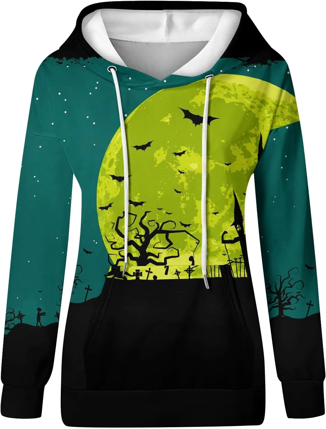 Women's Halloween Witch Shadow Print Casual Shirt Oversized Halloween Graphic Hoodie Fall Fashion Long Sleeve Pullover