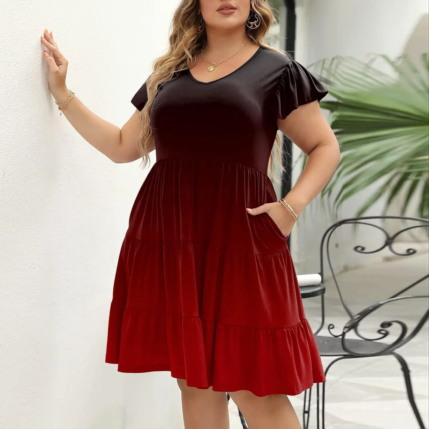 Women's Plus Size Dresses for Curvy Floral Print Short Sleeve Loose Large Hem Tshirt Dresses with Pockets