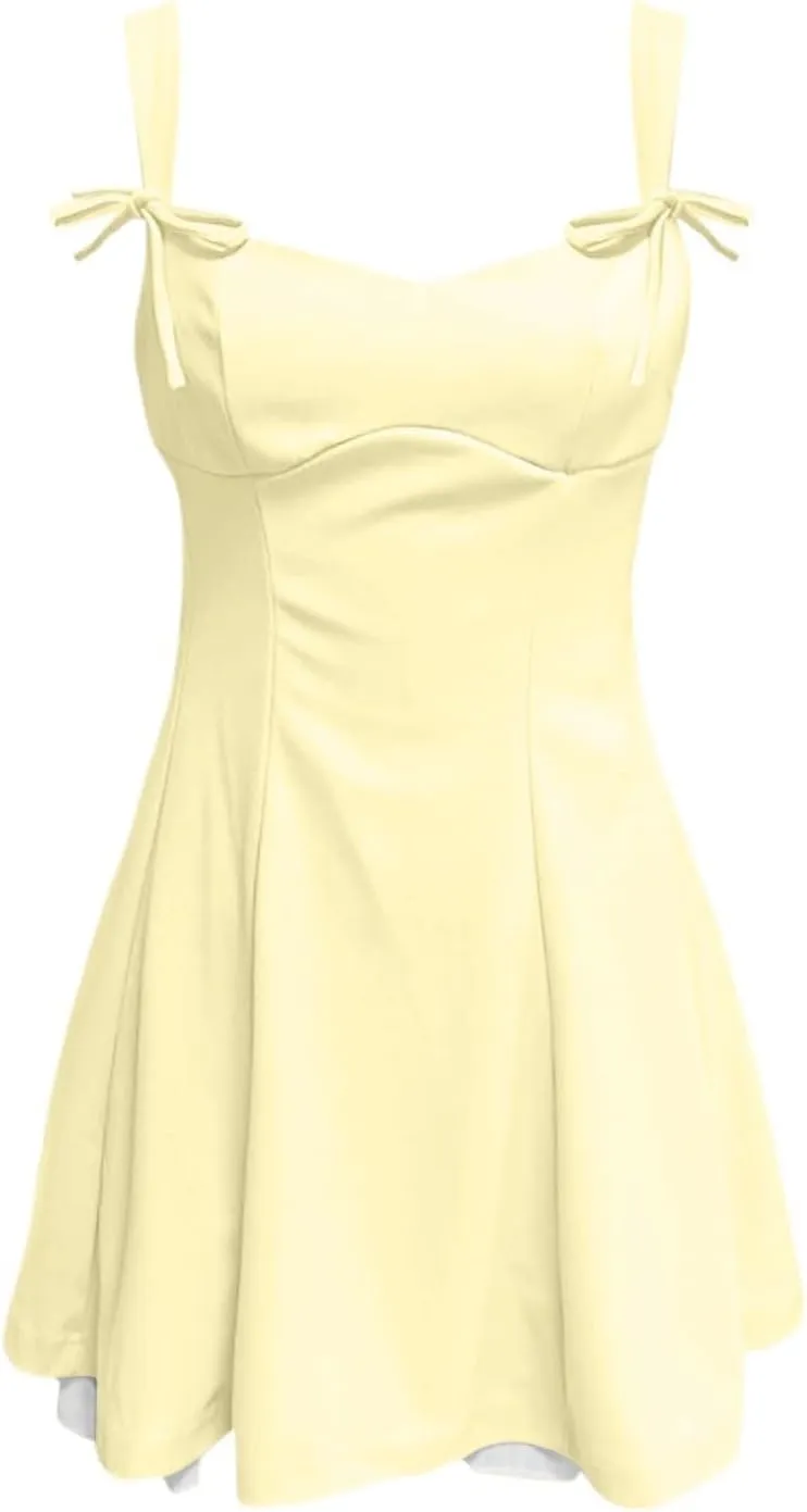 Women's Summer Corset Mini Dress Sleeveless Ruffle Backless Flowy Beach Dresses Spaghetti Straps Solid Casual Dress