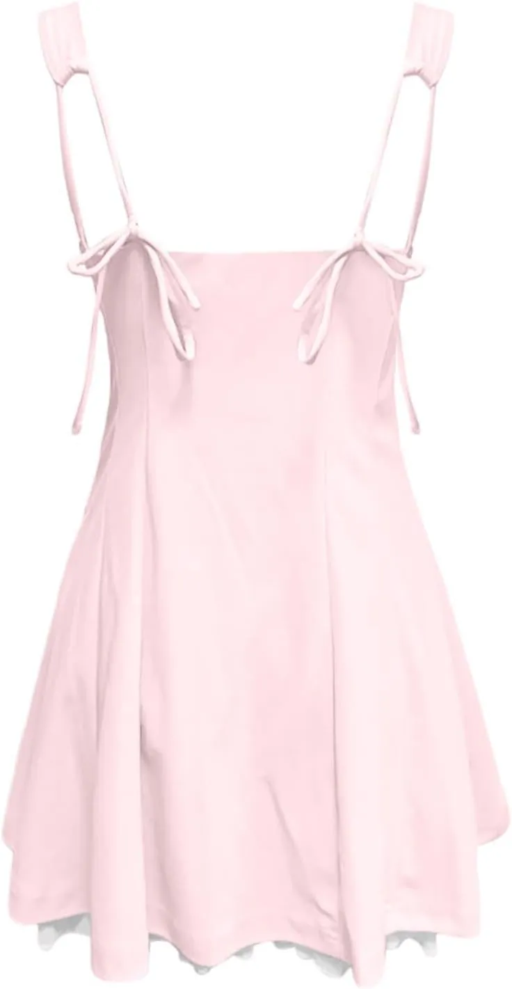Women's Summer Corset Mini Dress Sleeveless Ruffle Backless Flowy Beach Dresses Spaghetti Straps Solid Casual Dress
