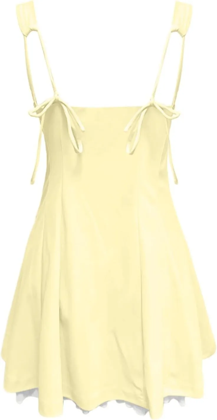 Women's Summer Corset Mini Dress Sleeveless Ruffle Backless Flowy Beach Dresses Spaghetti Straps Solid Casual Dress