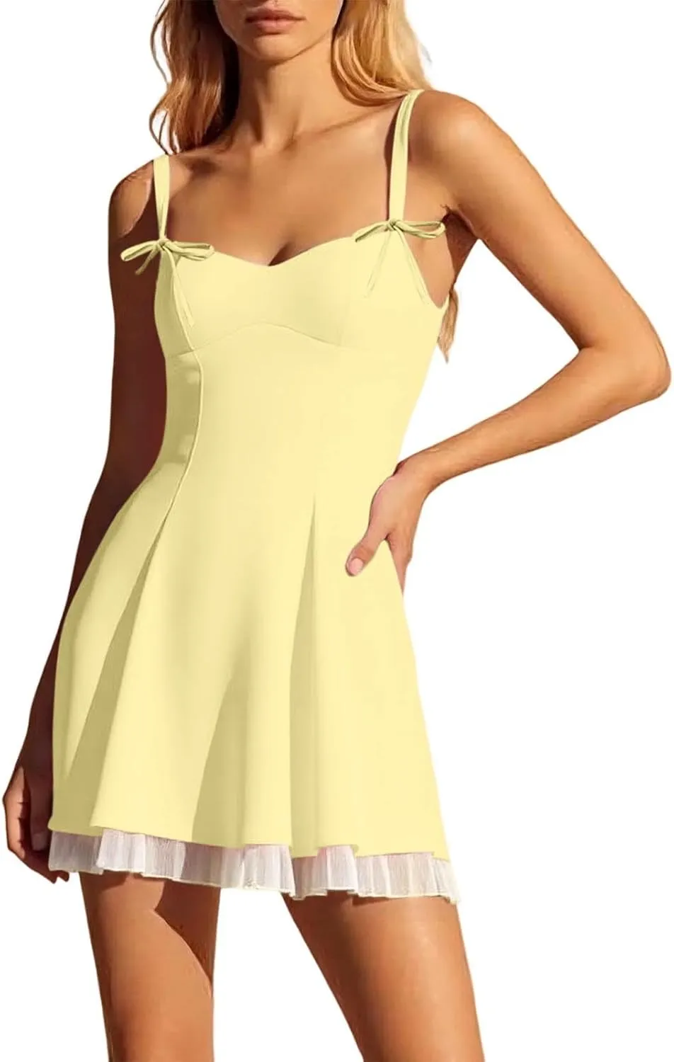 Women's Summer Corset Mini Dress Sleeveless Ruffle Backless Flowy Beach Dresses Spaghetti Straps Solid Casual Dress