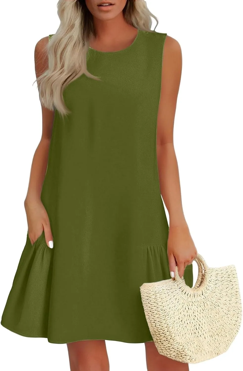 Women's Summer Dresses 2025 Beach Casual Floral Print Sleeveless Floral Print Tank Loose Sundress with Pocket