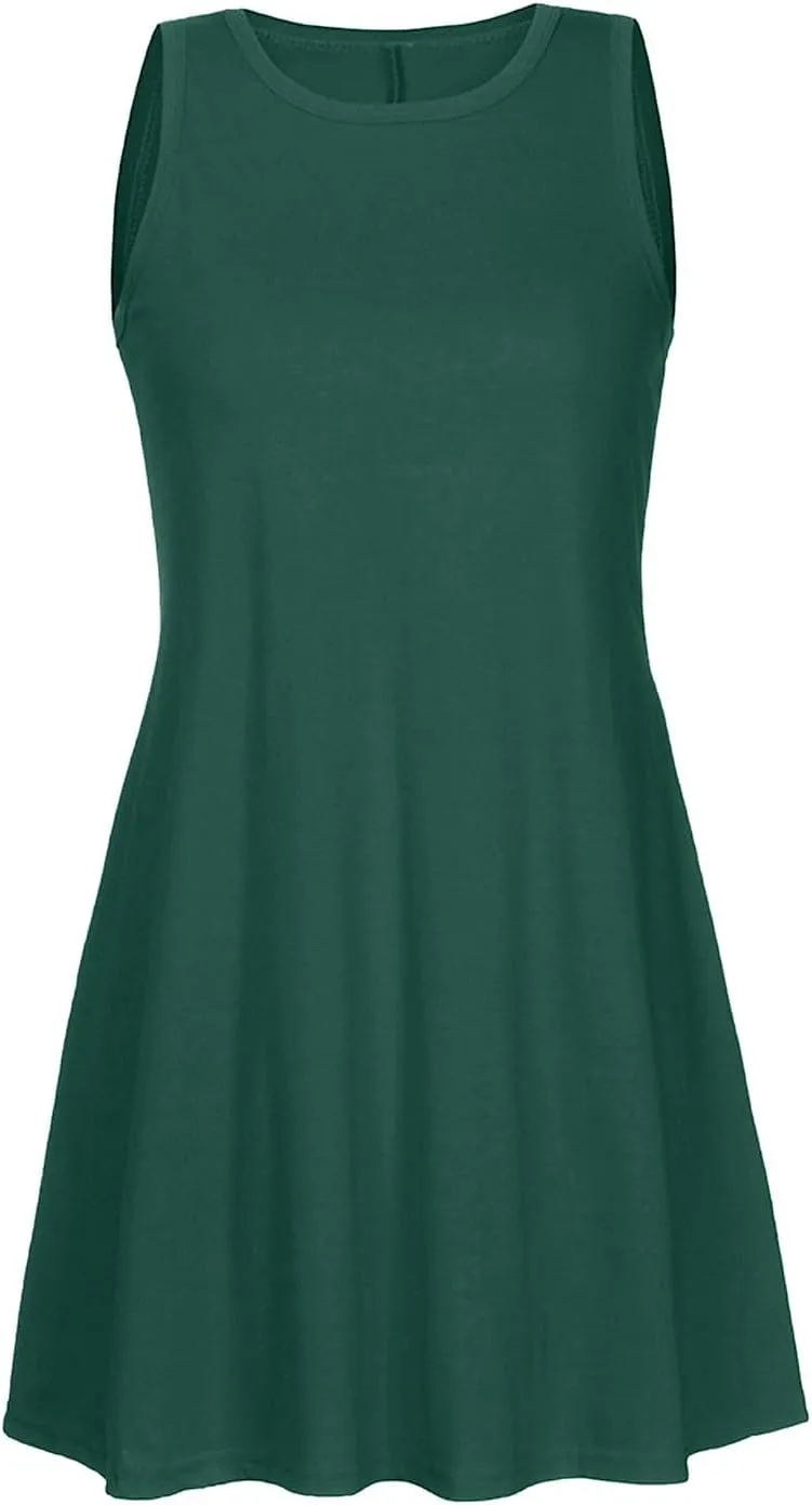 Women's Summer Dresses Beach Vacation Sleeveless Sundress Casual Round Neck A Line Mini Dress with Side Pockets