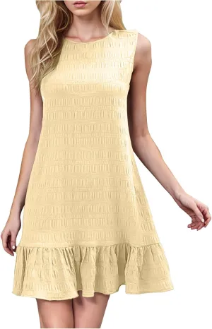 Women's Summer Ruched Bodycon Mini Dress Puff Sleeve Ruffle Fitted Cocktail Party Dresses Spring Sleeveless Dress