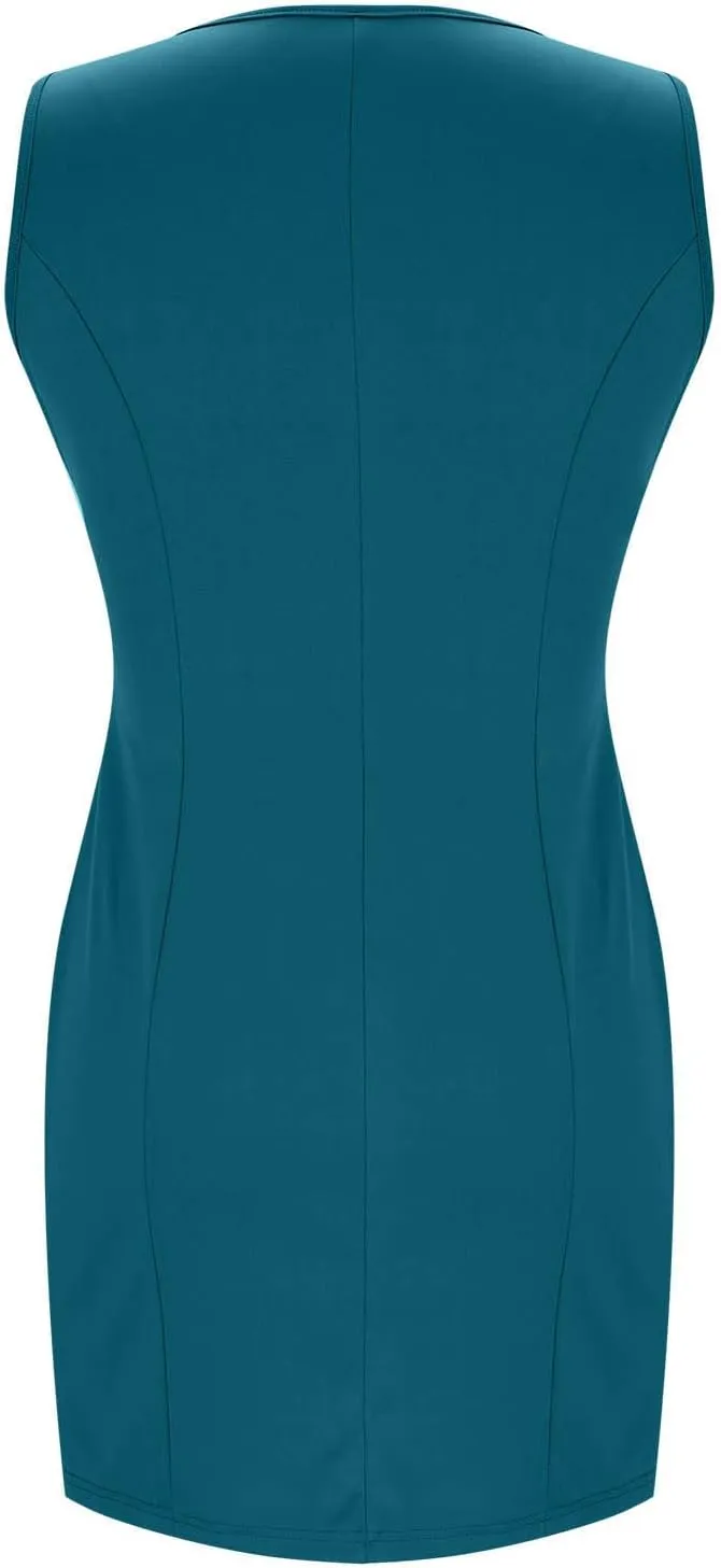 Women's Summer Sleeveless Crew Neck Bodycon Midi Dresses Dressy Casual Party Business Work Button Down Tank Dress
