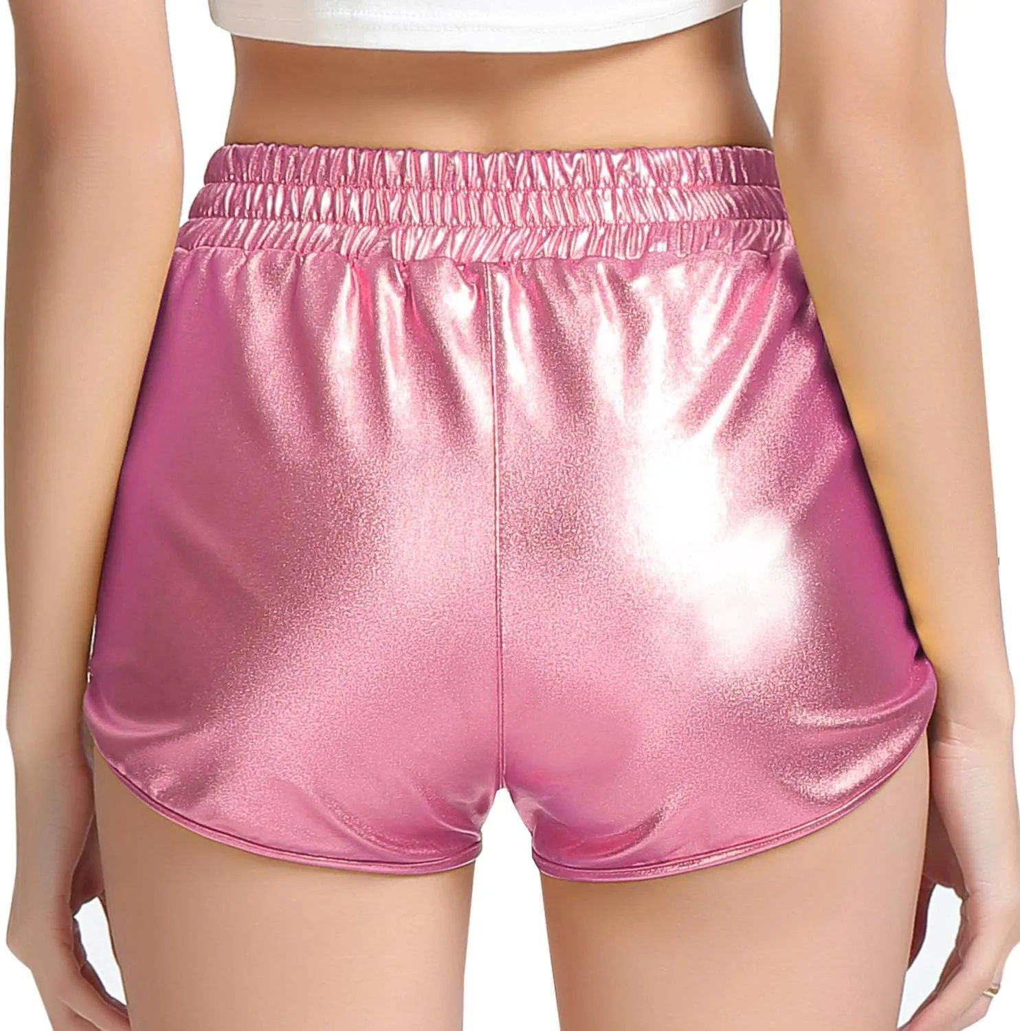 Women's Yoga Hot Shorts Elastic Waist Shiny Metallic Short Pants
