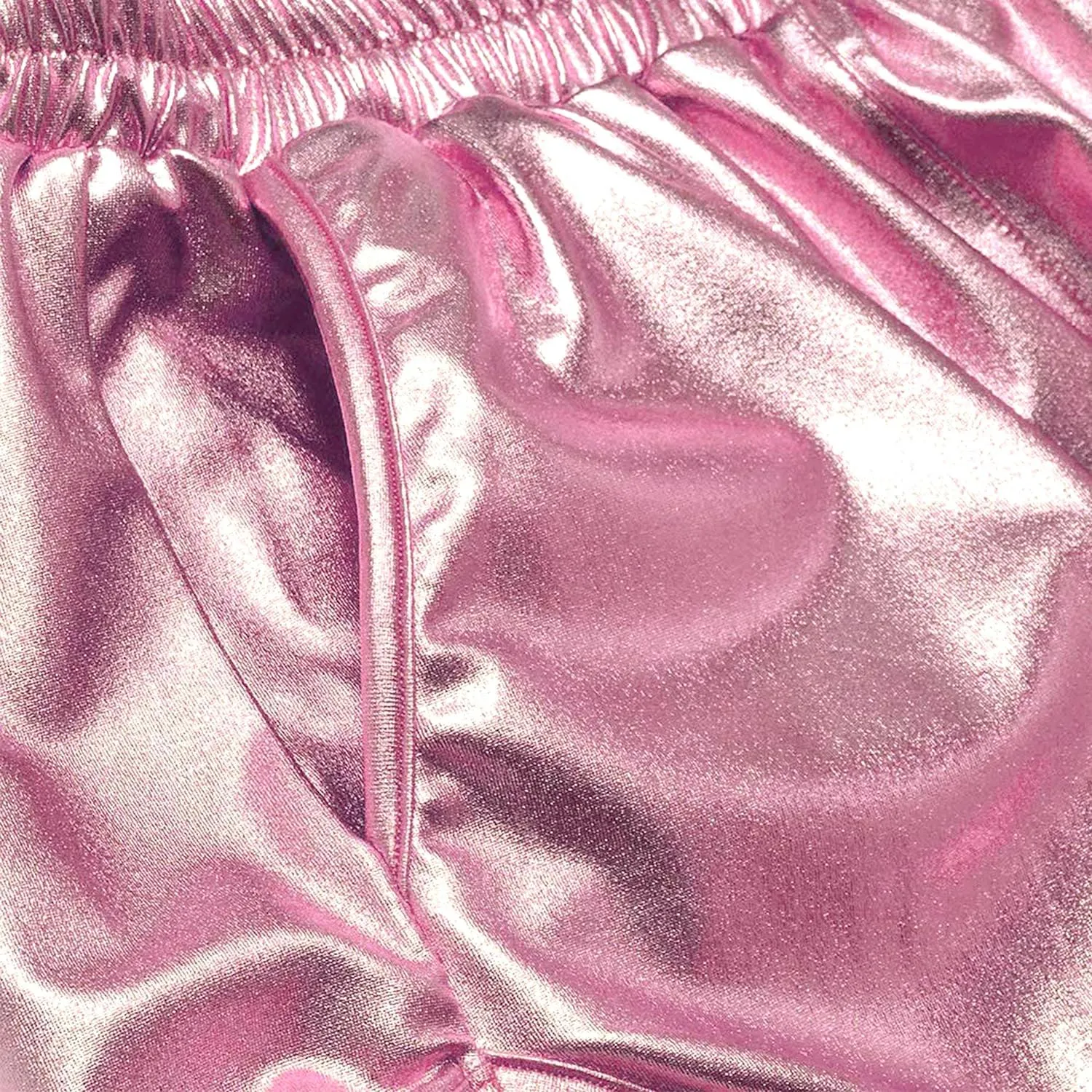 Women's Yoga Hot Shorts Elastic Waist Shiny Metallic Short Pants