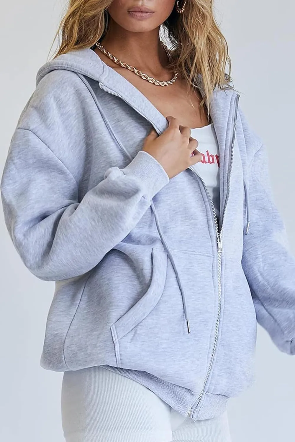 Women's Zip Up Hoodie Long Sleeve Fall Oversized Sweatshirts Casual Drawstring Y2k Hoodies Jacket With Pocket