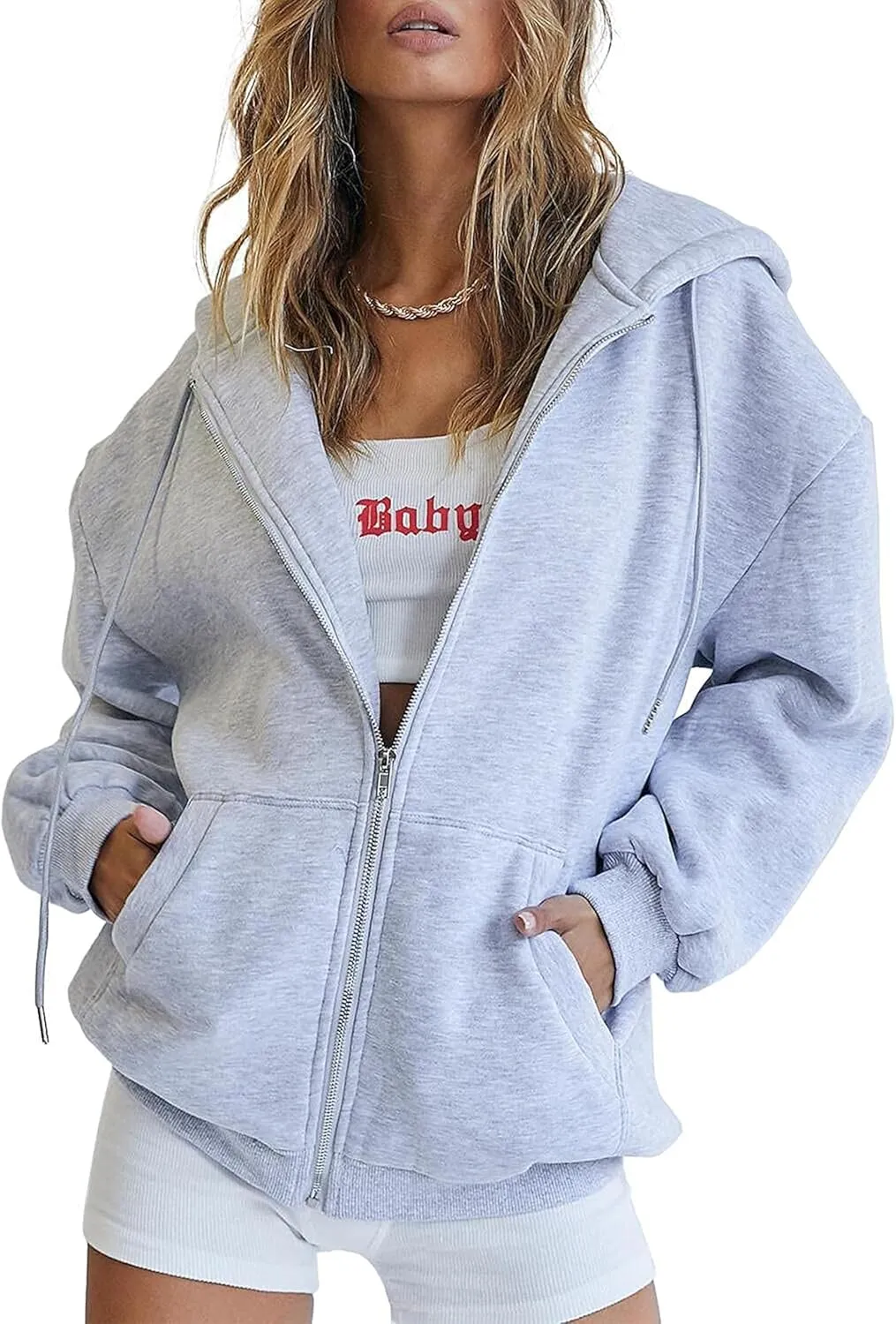 Women's Zip Up Hoodie Long Sleeve Fall Oversized Sweatshirts Casual Drawstring Y2k Hoodies Jacket With Pocket
