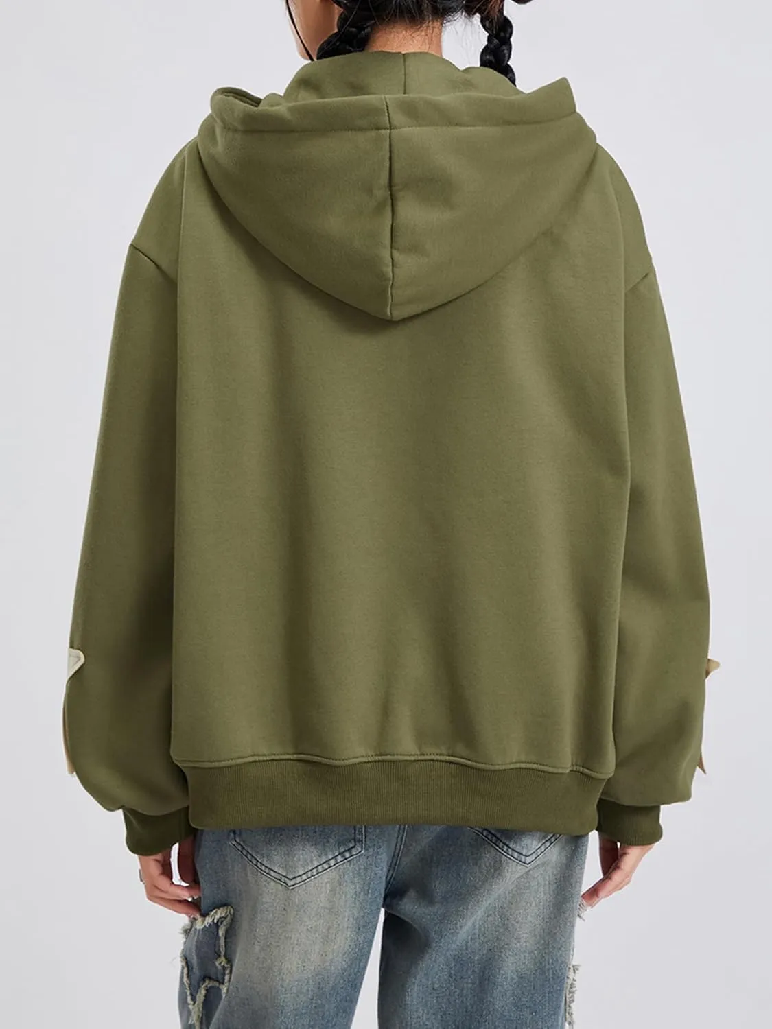 Womens Zip Up Hoodies Long Sleeve Spring Fall Star Print Oversized Sweatshirts Y2K Jacket with Pockets