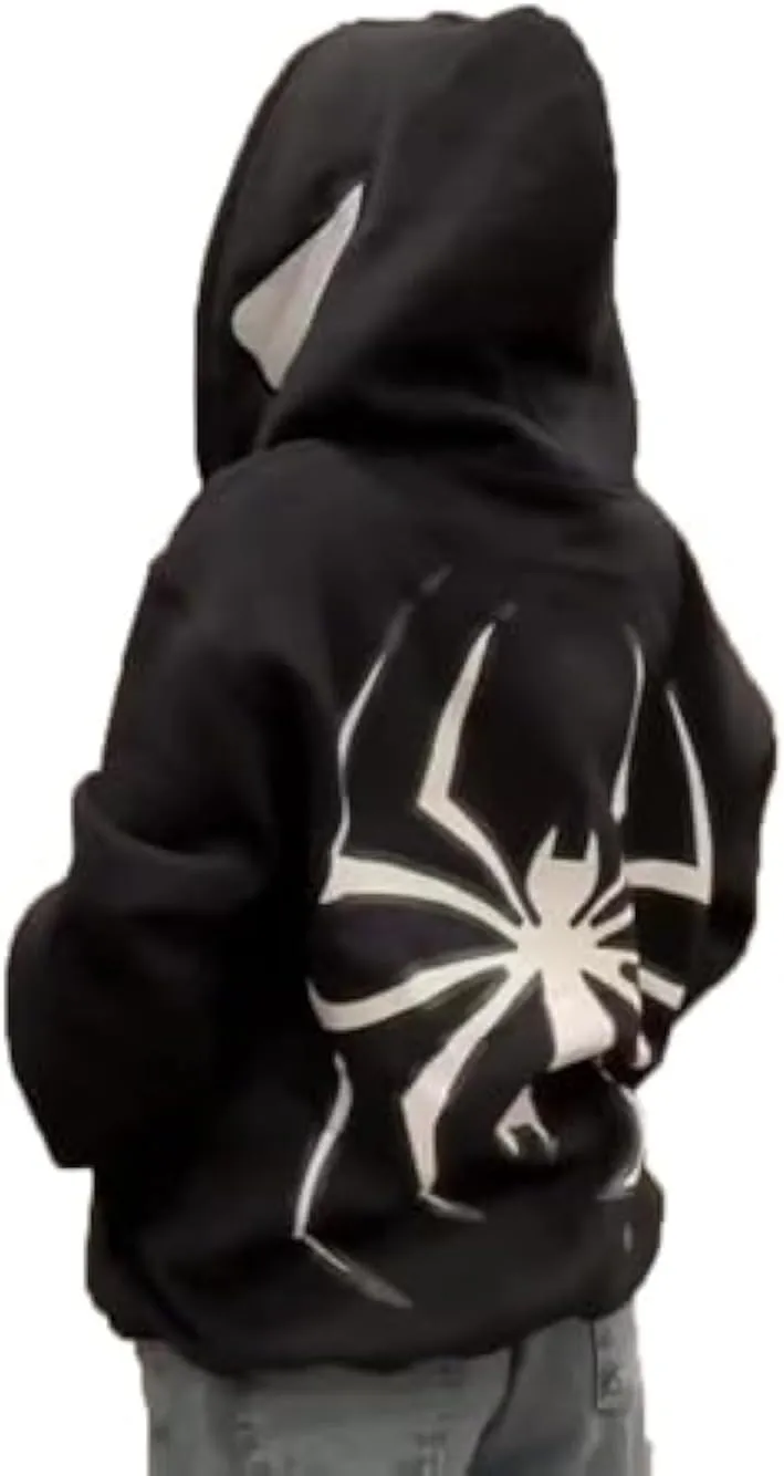 Y2K Hoodie Spider Full Zip Hoodie Print Gothic Emo Grunge Hoodie - Unisex Harajuku Sweatshirt with Spider Zipper